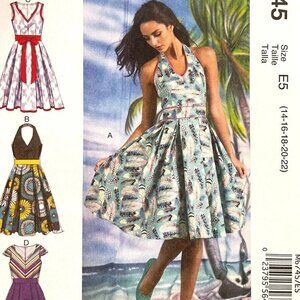 McCall's M6745 Halter Dress or V-neck w/Pleated Skirt Pattern Misses 14 thru 22